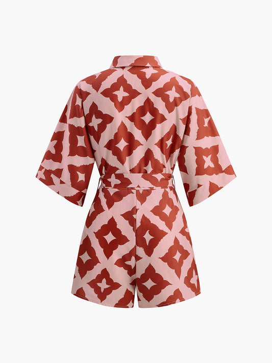 Floral Print Shirt Jumpsuit