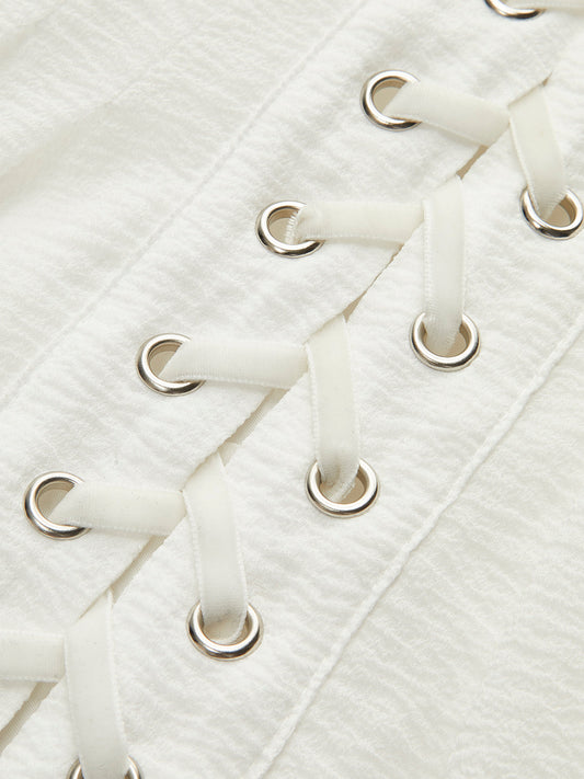 Lace-Up Front Semi-Sheer Dress