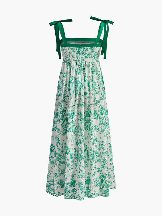 Contrast Binding Tie-Strap Floral Dress