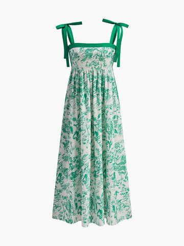 Contrast Binding Tie-Strap Floral Dress
