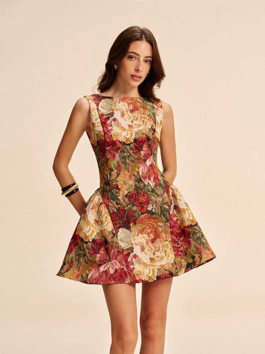 Floral Backless Flare Dress