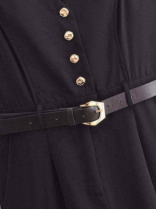 Gold Button Detail Belted Jumpsuit