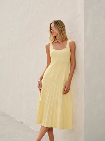 Square-Neck Ribbed Knit Dress