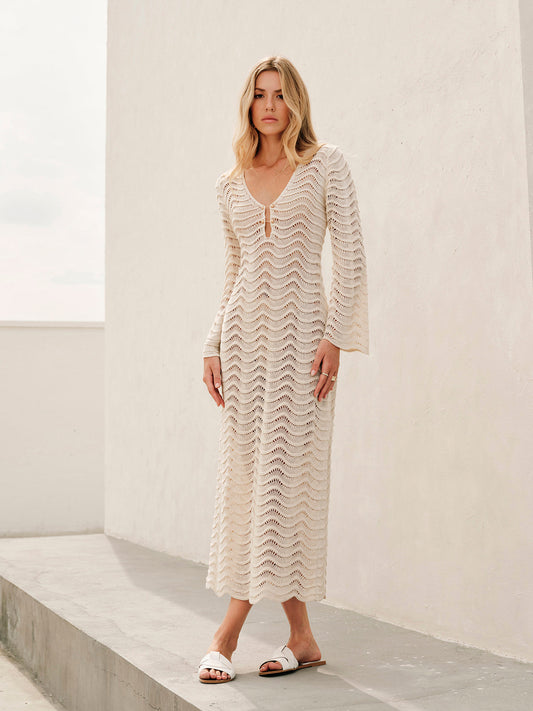 Metal Cut-Out Tie-Back Sweater Dress