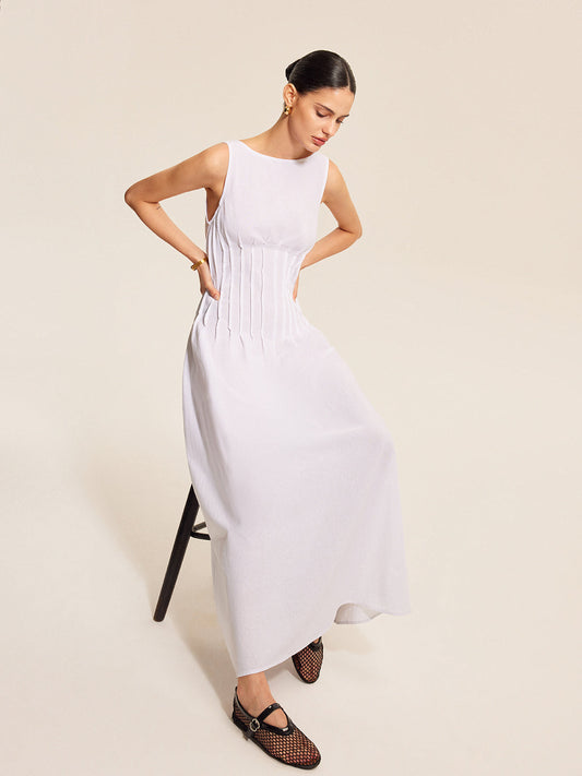 Cotton & Linen Pleated Sleeveless Dress