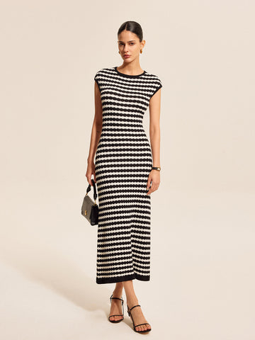 Striped Cap Sleeves Knit Dress
