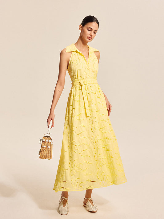 Cotton Belted Embroidered Dress