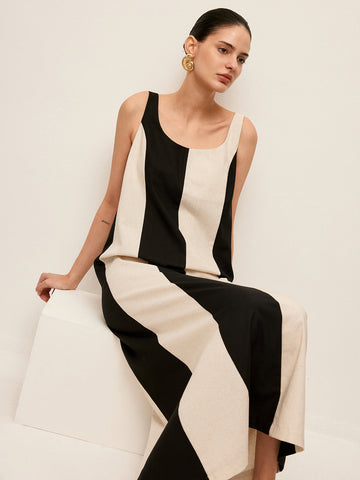 Cotton & Linen Striped Sleeveless Dress