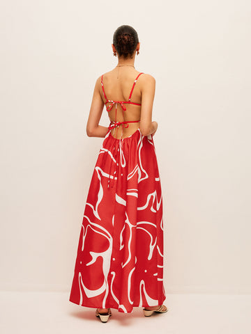 Printed Back Tie Detail Dress