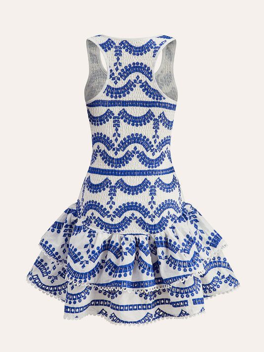Embroidered Ruffled Sleeveless Dress