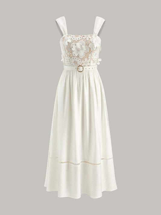 Cotton Floral Lace Belted Dress