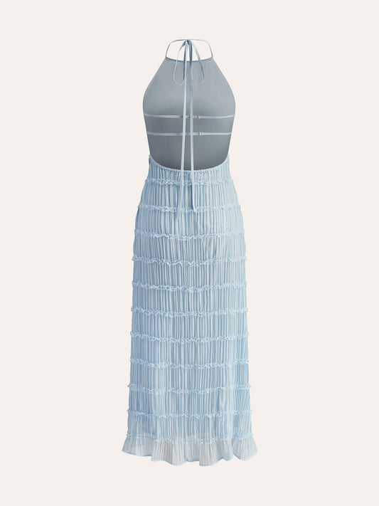 Halter Strappy Back Ruffled Dress