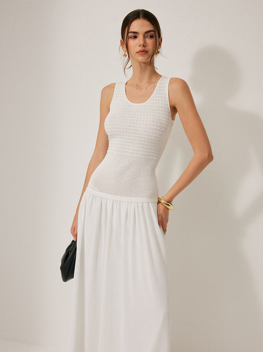 Semi-Sheer Knit Sleeveless Dress
