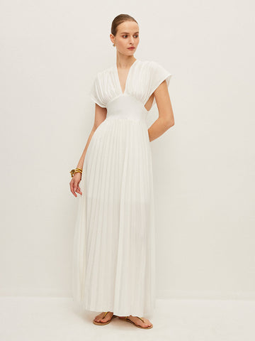 Pleated Cap-Sleeve Dress