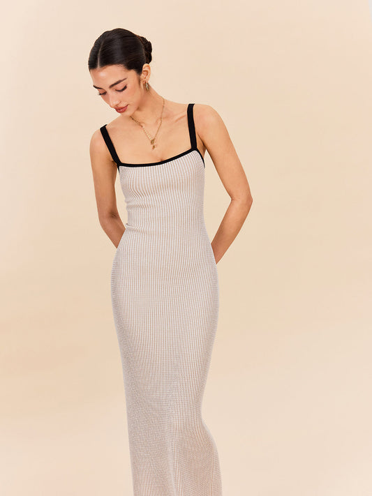 Striped Contrast Trim Spaghetti Strap Sweater Dress