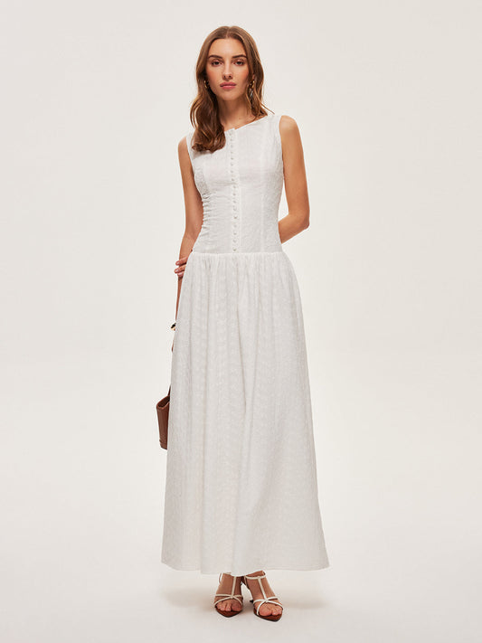 Button-Front Cotton Sleeveless Dress