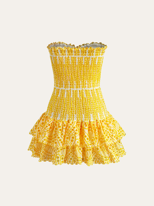 Cotton Sweetheart Embroidered Hem Strapless Dress