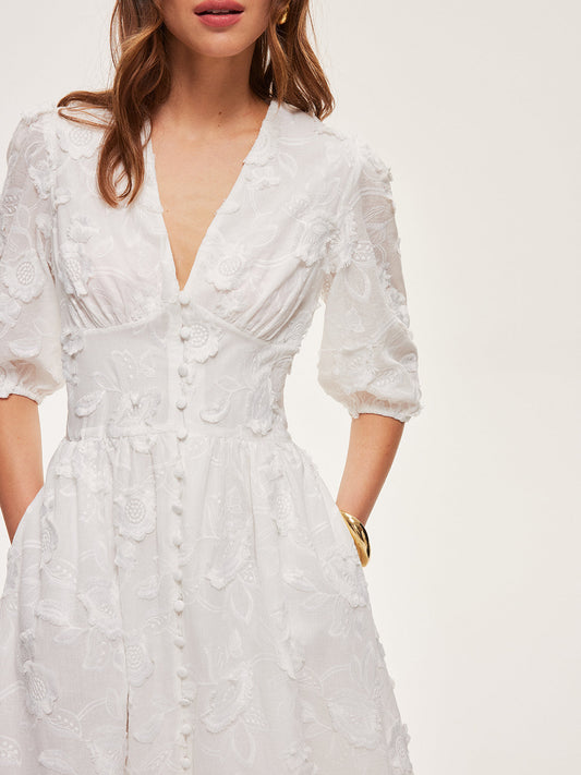 Cotton Embroidered Button-Front Dress