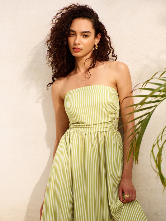 Striped Strapless Pockets Dress