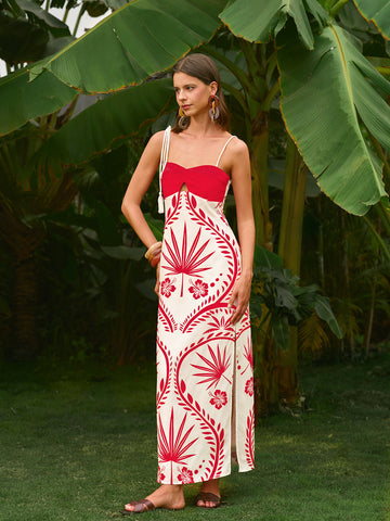 Backless Tropical Print Cami Dress