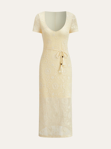 Crochet Belted Midi Dress