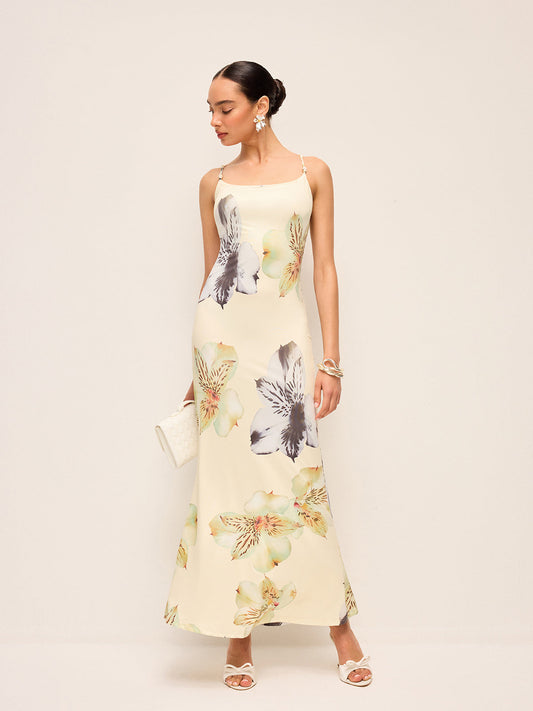 Backless Lace-Up Floral Dress