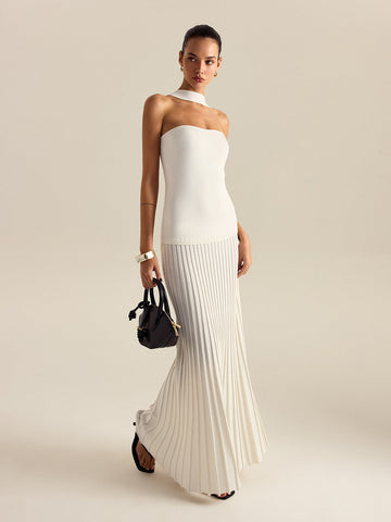 Halterneck Pleated Maxi Dress