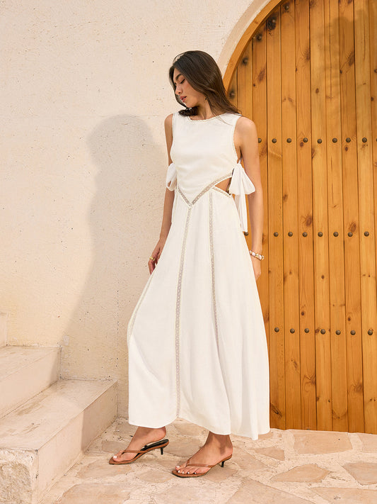 Linen & Cotton Cut-Out Tie-Back Maxi Dress