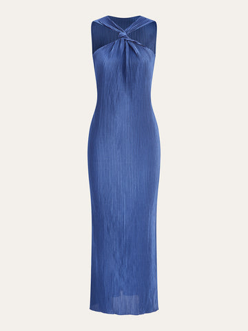Pleated Twist-Front Midi Dress