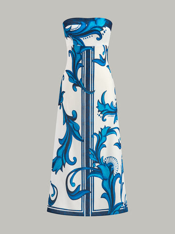 Strapless Floral Print Maxi Dress