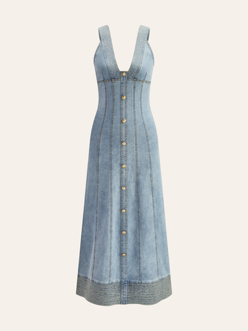 Button-Front Denim Sleeveless Dress