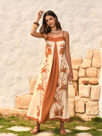 Contrast Panel Boho Print Cami Dress