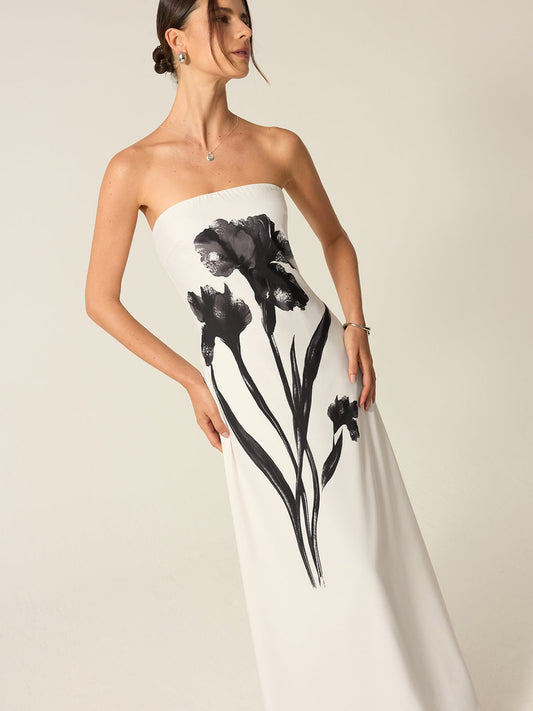 Strapless Floral Print Maxi Dress