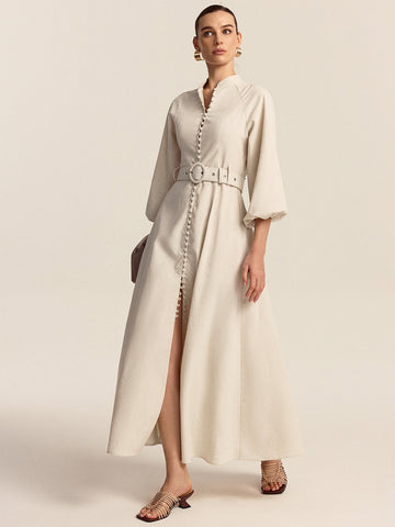 Belted Button Front Maxi Dress