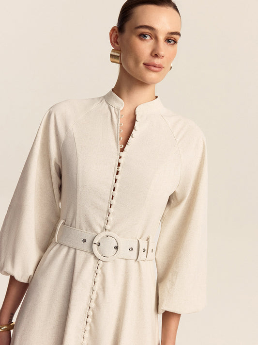 Belted Button Front Maxi Dress