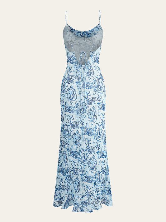 Paisley Print Backless Maxi Dress