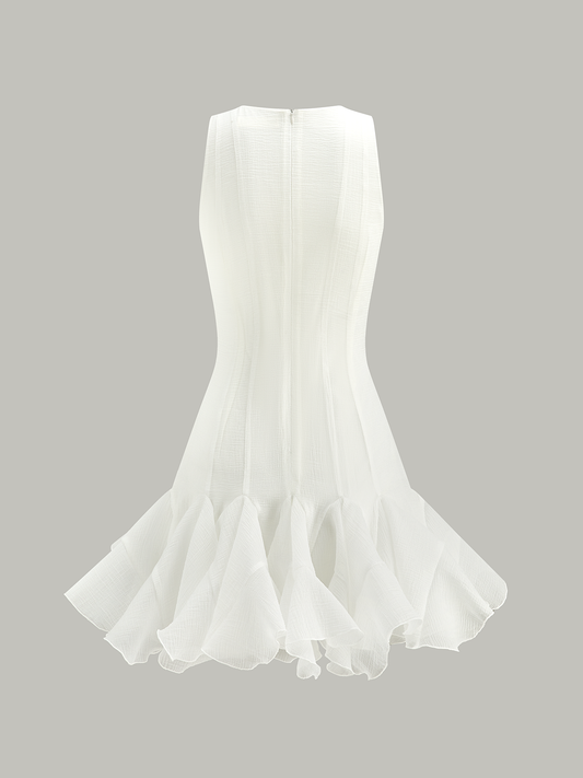 Semi-Sheer Ruffled Hem Mini Dress