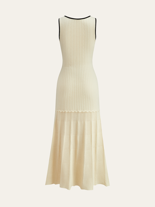 Pocketed Contrast Trim Knit Midi Dress