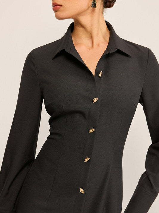 Long Sleeve Button-Front Shirt Dress