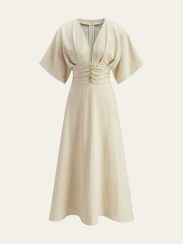 Metal Decor Ruched Midi Dress