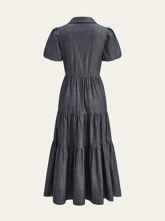 Puff Sleeve Tiered Button-Front maxi Dress