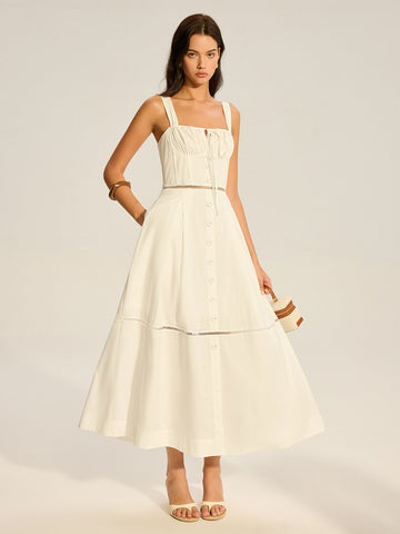 Lace Paneled Back-Tie Cotton Maxi Dress