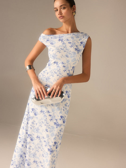 Floral Asymmetrical Drop Shoulder Maxi Dress