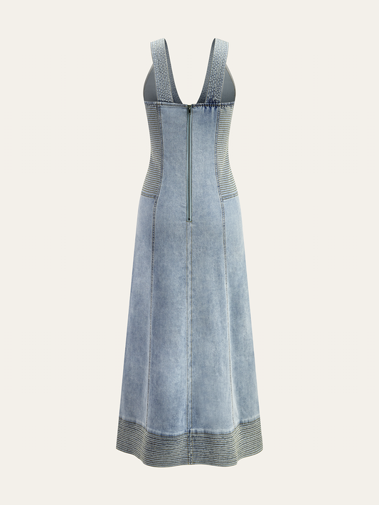 Button-Front Denim Sleeveless Dress