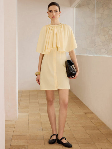 Cape-Sleeve Button-Front Mini Dress