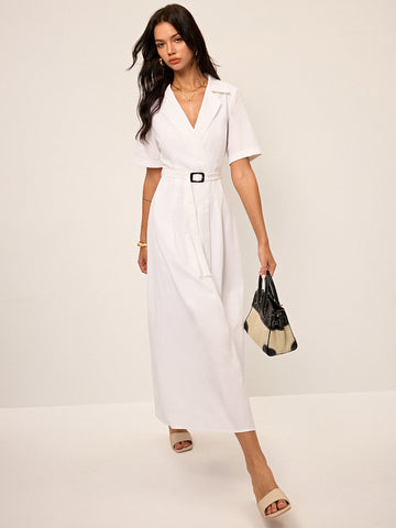 Linen & Blend Belted Pleated Shirt Dress