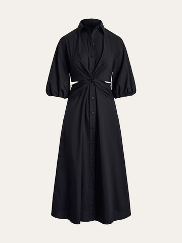 Twist Cut-Out Button Shirt Dress