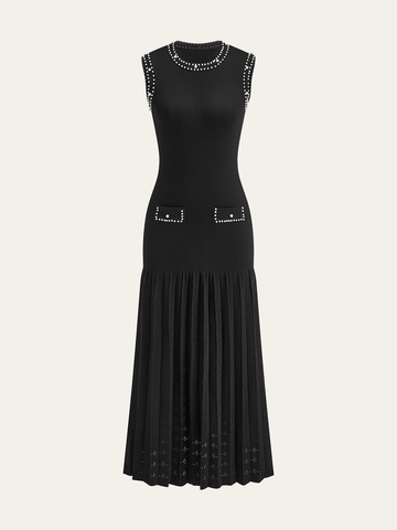 Pearl Trimmed Knit Midi Dress