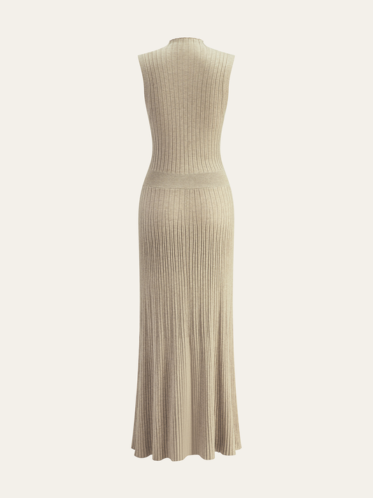 Wool Blend Ribbed Button Maxi Dress