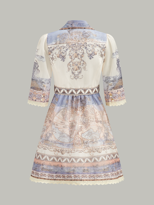 Semi-Sheer Buttoned Dress With Belt